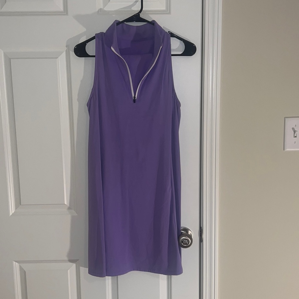 Lavender Halara golf dress with matching spandex